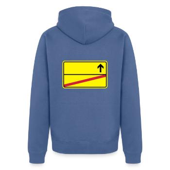 Ortsschild - Unisex Premium Bio Zip Hoodie - Taubenblau - Hinten - Nico (187cm)