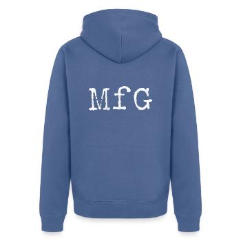 Mit freundlichen Grüßen - Unisex Premium Bio Zip Hoodie - Taubenblau - Hinten - Nico (187cm)