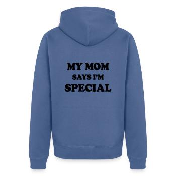 meine Mutter sagt, ich bin etwas Besonderes - Unisex Premium Bio Zip Hoodie - Taubenblau - Hinten - Nico (187cm)