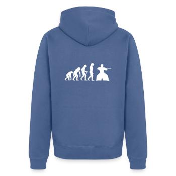 Aikido Evolution Young Men - Unisex Premium Organic Zip Hoodie - stone blue - Back - Nico (187cm)