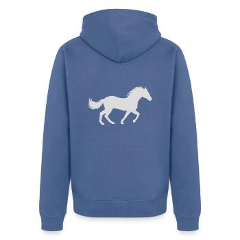 Conception de silhouette de cheval de course - Veste à capuche bio Premium Unisexe - bleu pigeon - Dos - Nico (187cm)