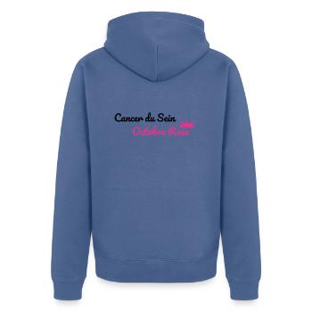Cancer du Sein octobre rose - Veste à capuche bio Premium Unisexe - bleu pigeon - Dos - Nico (187cm)
