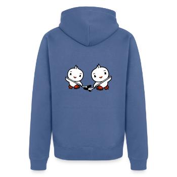 2 Birds Playing Hockey Sport Puck Two Stick - Unisex Premium Organic Zip Hoodie - stone blue - Back - Nico (187cm)