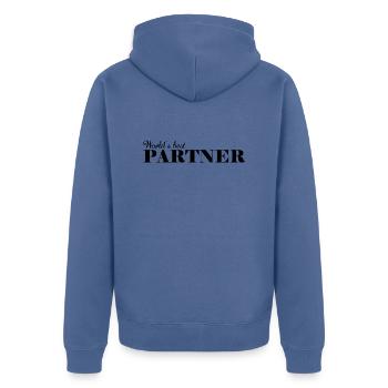 der weltbeste Partner - Unisex Premium Bio Zip Hoodie - Taubenblau - Hinten - Nico (187cm)