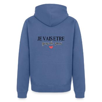 Ich werde eine große Schwester sein - Unisex Premium Bio Zip Hoodie - Taubenblau - Hinten - Nico (187cm)
