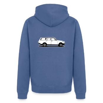 Wartburg 2 - Unisex Premium Organic Zip Hoodie - stone blue - Back - Nico (187cm)