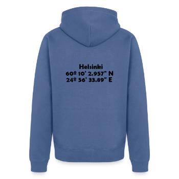 Helsinki - Unisex Premium Bio Zip Hoodie - Taubenblau - Hinten - Nico (187cm)