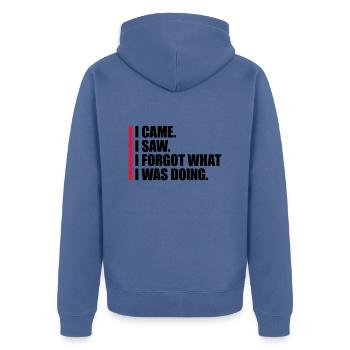 I came saw forget - Unisex Premium Bio Zip Hoodie - Taubenblau - Hinten - Nico (187cm)