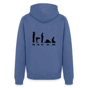 Salah Prayer Silhouette Design - Unisex Premium Organic Zip Hoodie - stone blue - Back - Nico (187cm)