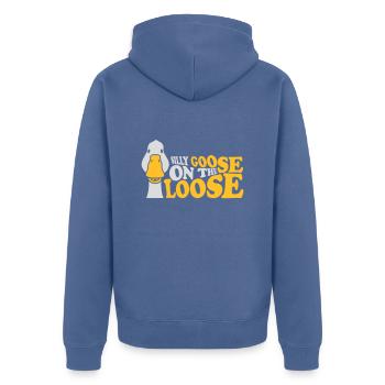 goose on the loose - Unisex Premium Bio Zip Hoodie - Taubenblau - Hinten - Nico (187cm)