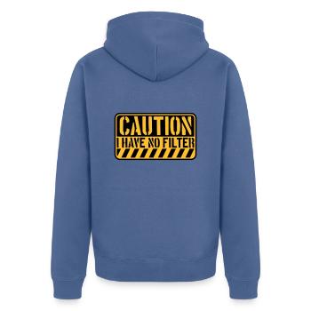 caution no filter quote - Unisex Premium Organic Zip Hoodie - stone blue - Back - Nico (187cm)