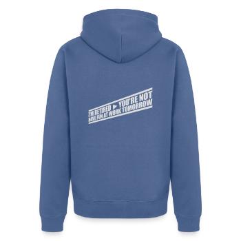 have fun at work - Unisex Premium Bio Zip Hoodie - Taubenblau - Hinten - Nico (187cm)