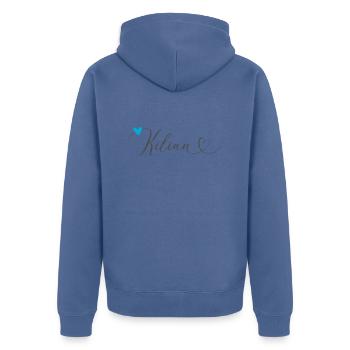 Kilian nom Prénom Calligraphie coeur - Veste à capuche bio Premium Unisexe - bleu pigeon - Dos - Nico (187cm)