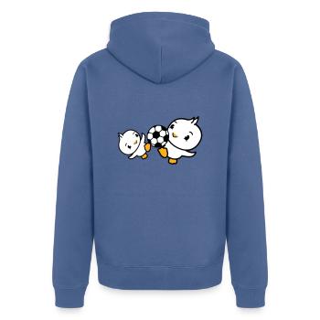 2 Vögel spielen Fußball zusammen Spaß Ball Sport - Unisex Premium Bio Zip Hoodie - Taubenblau - Hinten - Nico (187cm)