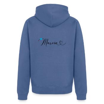 Marvin Nom Prénom Calligraphie coeur - Veste à capuche bio Premium Unisexe - bleu pigeon - Dos - Nico (187cm)