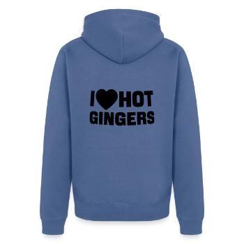 Ich liebe Ingwer - Unisex Premium Bio Zip Hoodie - Taubenblau - Hinten - Nico (187cm)