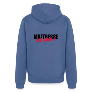 Maîtresse de OUF ! - Veste à capuche bio Premium Unisexe - bleu pigeon - Dos - Nico (187cm)