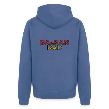Balkan, Bosnien, Serbien, Kroatien, Jugoslawien, Mazedonien - Unisex Premium Bio Zip Hoodie - Taubenblau - Hinten - Nico (187cm)