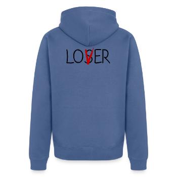 Loser-Liebhaber - Unisex Premium Bio Zip Hoodie - Taubenblau - Hinten - Nico (187cm)