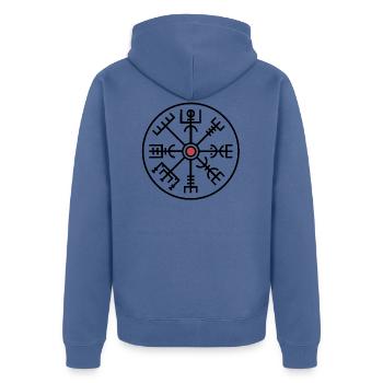 Vegvisir icon - Unisex Premium Organic Zip Hoodie - stone blue - Back - Nico (187cm)