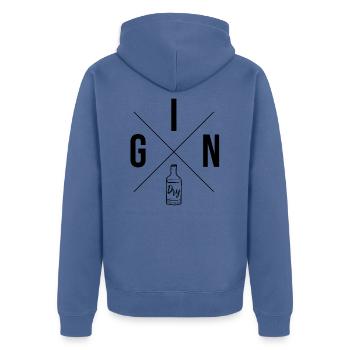 X Gin Dry - schwarz - Unisex Premium Bio Zip Hoodie - Taubenblau - Hinten - Nico (187cm)