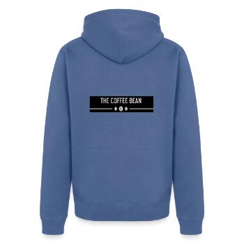 The Coffee Bean slogan - Unisex Premium Organic Zip Hoodie - stone blue - Back - Nico (187cm)
