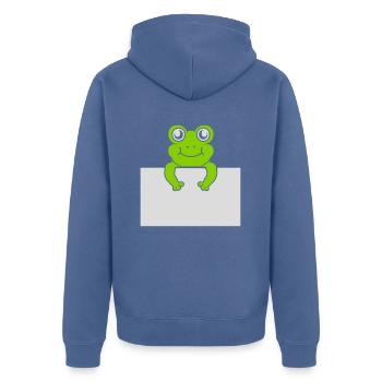Present text Comic Frog - Unisex Premium Organic Zip Hoodie - stone blue - Back - Nico (187cm)