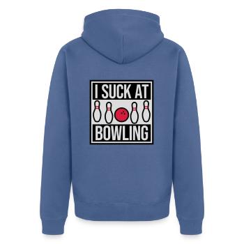 Je suis nul au bowling - Veste à capuche bio Premium Unisexe - bleu pigeon - Dos - Nico (187cm)