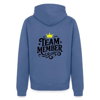 Team Member Group - Unisex Premium Organic Zip Hoodie - stone blue - Back - Nico (187cm)
