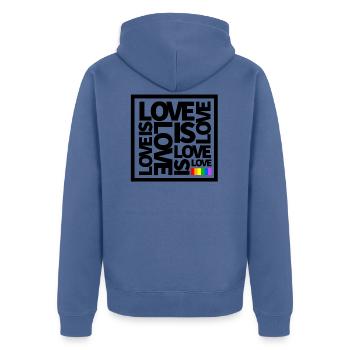 L'amour est l'amour Gay Pride LGBT - Veste à capuche bio Premium Unisexe - bleu pigeon - Dos - Nico (187cm)