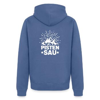 Pistensau - Unisex Premium Bio Zip Hoodie - Taubenblau - Hinten - Nico (187cm)