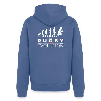 Rugby is evolution - Message Humour Parodie Rugby - Veste à capuche bio Premium Unisexe - bleu pigeon - Dos - Nico (187cm)