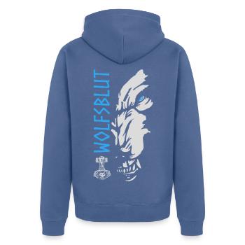 Sang de loup, Viking, Thor, Loup, Odin, Nord, Valhalla - Veste à capuche bio Premium Unisexe - bleu pigeon - Dos - Nico (187cm)
