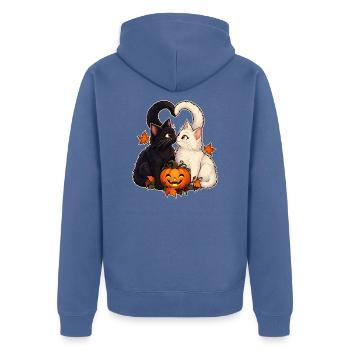 Zwei Katzen und ein Kürbis - Unisex Premium Bio Zip Hoodie - Taubenblau - Hinten - Nico (187cm)