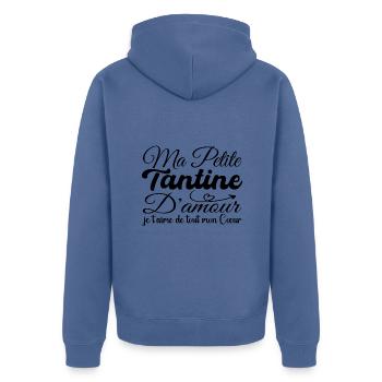Geschenk Tante der Liebe, beste Tante Ich liebe dich - Unisex Premium Bio Zip Hoodie - Taubenblau - Hinten - Nico (187cm)