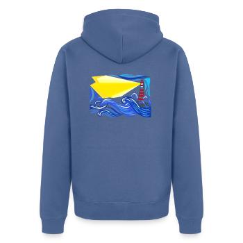 mer dans la tempête avec le phare - Veste à capuche bio Premium Unisexe - bleu pigeon - Dos - Nico (187cm)
