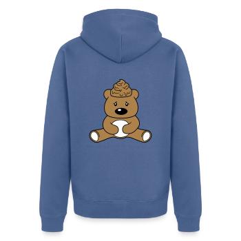Scheisse Kacke Kopf Kot Haufen Häufchen Teddy Bär - Unisex Premium Bio Zip Hoodie - Taubenblau - Hinten - Nico (187cm)