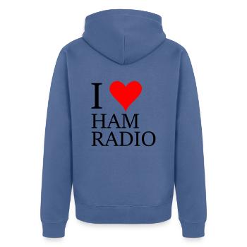 J’adore la radio amateur - Veste à capuche bio Premium Unisexe - bleu pigeon - Dos - Nico (187cm)