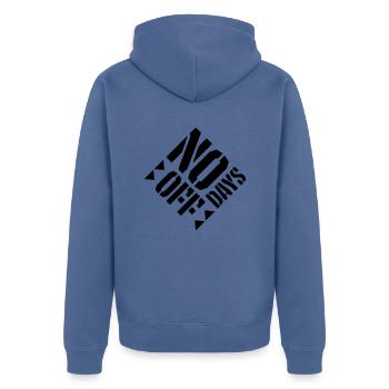 no days off Zitat - Unisex Premium Bio Zip Hoodie - Taubenblau - Hinten - Nico (187cm)