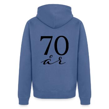 70 ans - Veste à capuche bio Premium Unisexe - bleu pigeon - Dos - Nico (187cm)