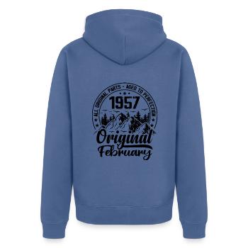 1957 février Original : 67 Ans cadeau Anniversaire - Veste à capuche bio Premium Unisexe - bleu pigeon - Dos - Nico (187cm)