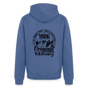 1986 February Original: 38 Years Anniversary Gift - Unisex Premium Organic Zip Hoodie - stone blue - Back - Nico (187cm)