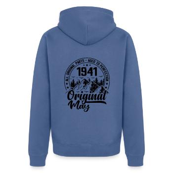 1941 Mai Original: Geschenk zum 83-jährigen Jubiläum - Unisex Premium Bio Zip Hoodie - Taubenblau - Hinten - Nico (187cm)