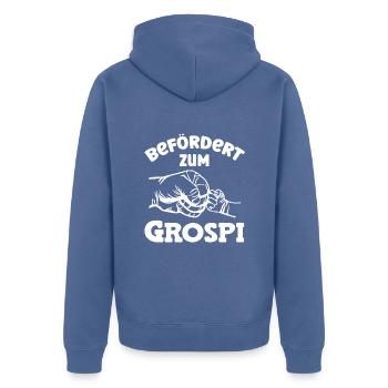 Befördert zum Grospi Schweiz Hallo Opa Schweiz - Unisex Premium Bio Zip Hoodie - Taubenblau - Hinten - Nico (187cm)