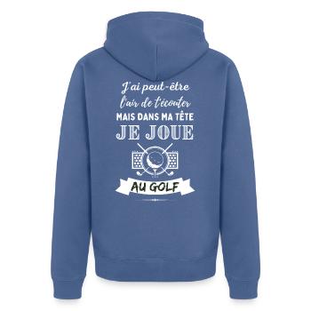 Idée cadeau pour golfeur ou golfeuse / Fan de golf - Veste à capuche bio Premium Unisexe - bleu pigeon - Dos - Nico (187cm)