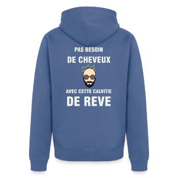 Calvitie de rêve humour chauve - Veste à capuche bio Premium Unisexe - bleu pigeon - Dos - Nico (187cm)
