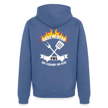 Grillmeister Uwe lustiger Spruch Vorname - Unisex Premium Bio Zip Hoodie - Taubenblau - Hinten - Nico (187cm)