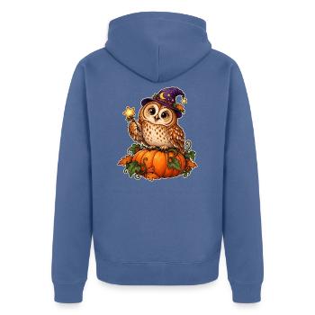 Kürbis-Zauberer-Eule - Unisex Premium Bio Zip Hoodie - Taubenblau - Hinten - Nico (187cm)
