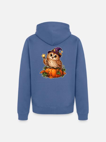 Kürbis-Zauberer-Eule - Unisex Premium Bio Zip Hoodie - Taubenblau