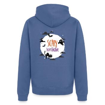 Gruseliger Ermittler - Unisex Premium Bio Zip Hoodie - Taubenblau - Hinten - Nico (187cm)